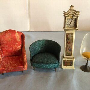 VINTAGE Petite Princess Set of Salon Chairs & Grandfather Clock #UPST